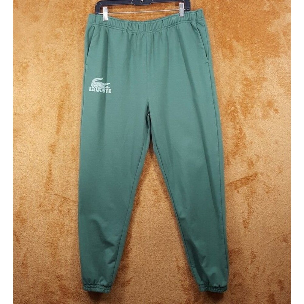 LACOSTE Joggers Mens Large Green Tapered Sweatpants Logo Lounge Casual - Picture 2 of 11